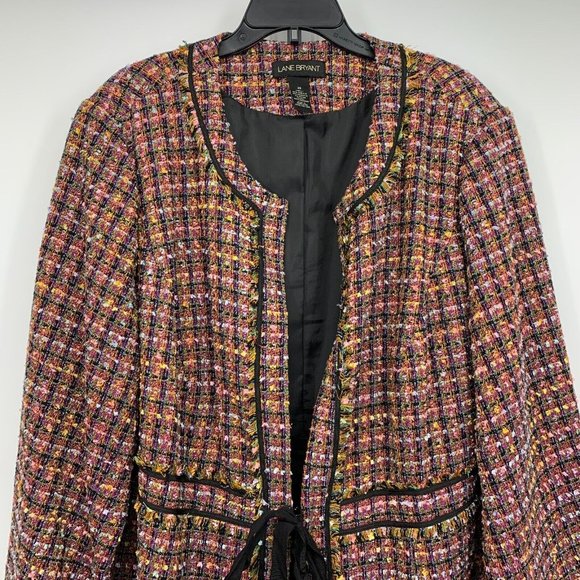 Lane Bryant Coat Tweed Plaid Tie Front Lined Jacket - Picture 2 of 12